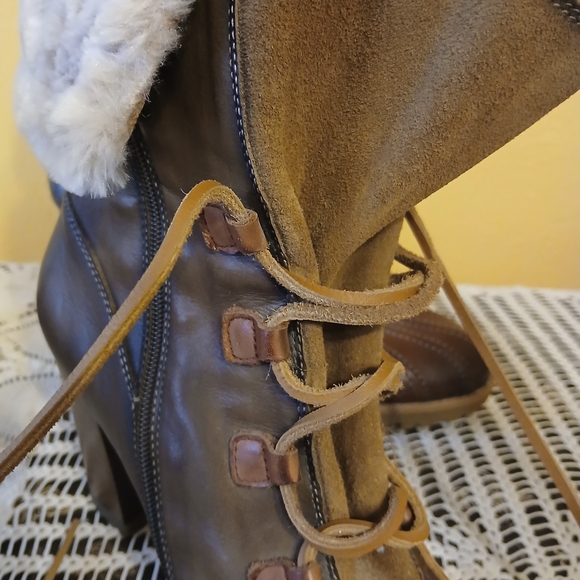 Women's Brown and Tan Heeled Boots - Picture 4 of 13